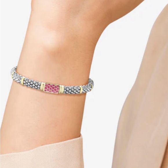 Lagos 6mm Caviar pink sapphire Bracelet 18K gold 925 silver - Picture 3 of 6